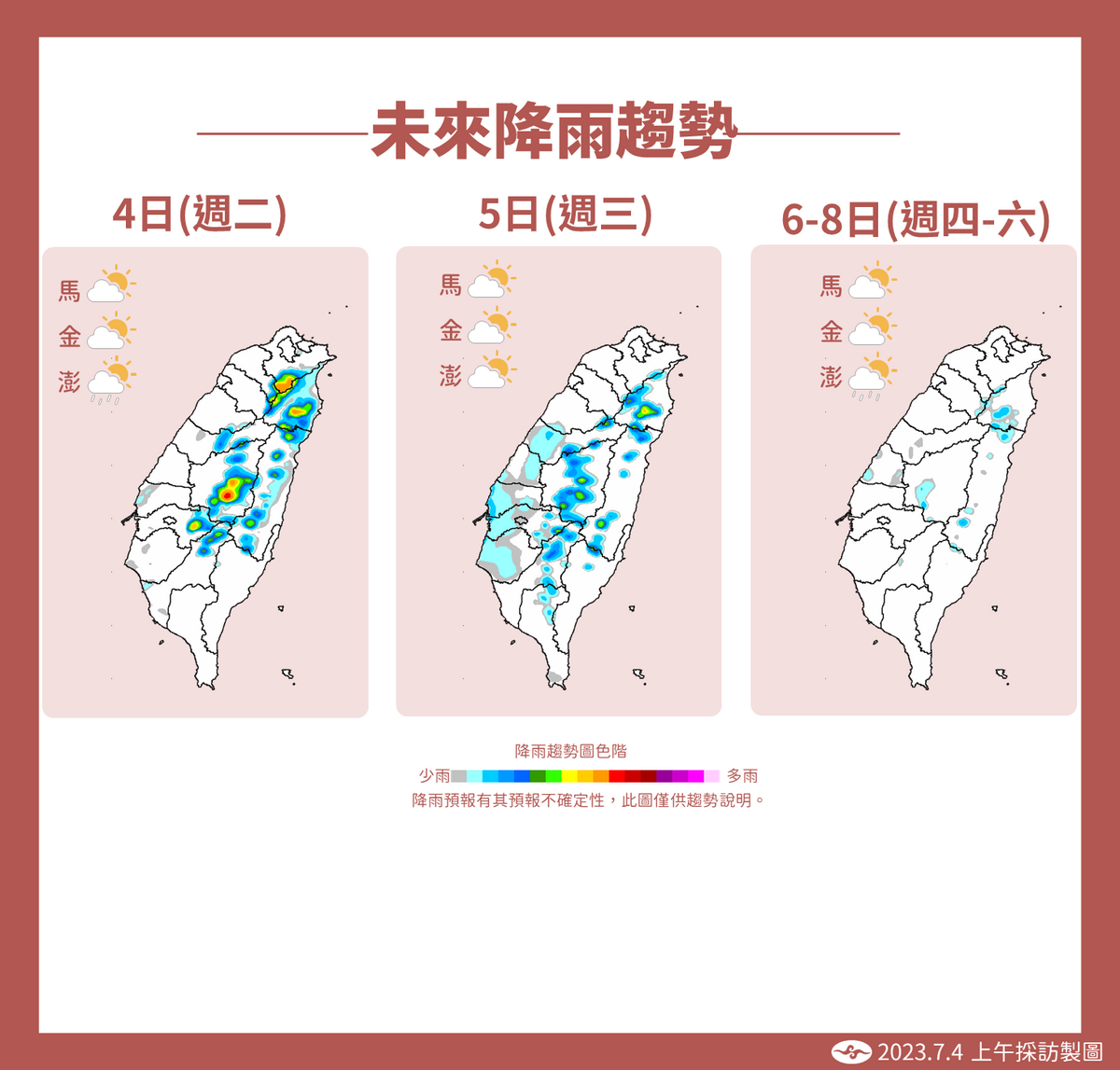 未來一週降雨趨勢。 圖：中央氣象局／提供