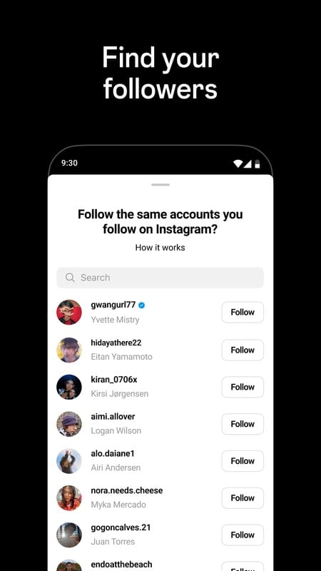 Threads 應用程式截圖「Find your followers」。 圖：翻攝自 App Store