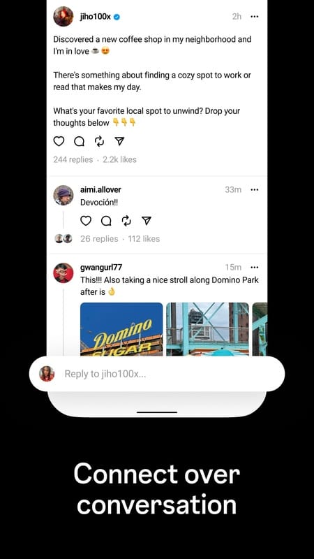 Threads 應用程式截圖「Connect over conversation」。 圖：翻攝自 App Store