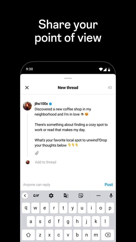 Threads 應用程式截圖「Share your point of view」。 圖：翻攝自 App Store