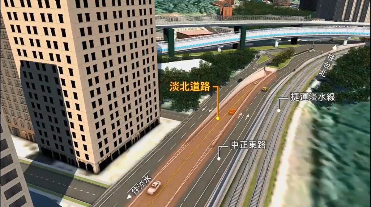 淡北道路示意圖。全長約5.45公里，北起淡水區淡金路與中正東路口，南迄台北市大度路。 圖：新北市政府工務局/提供