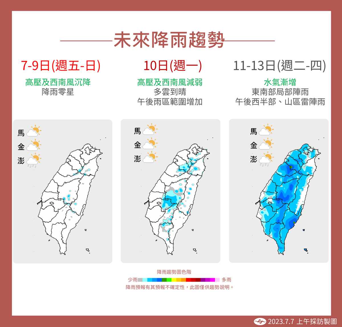 未來一週降雨趨勢。 圖：中央氣象局／提供