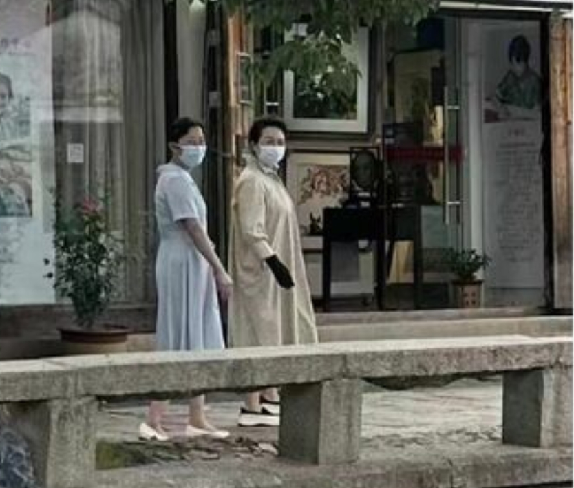 有人拍到習夫人彭麗媛在蘇州平江路遊覽，奇怪的是，大熱天她和身邊的人都戴著口罩。 圖：翻攝自推特帳號「李老師不是你老師」@whyyoutouzhele