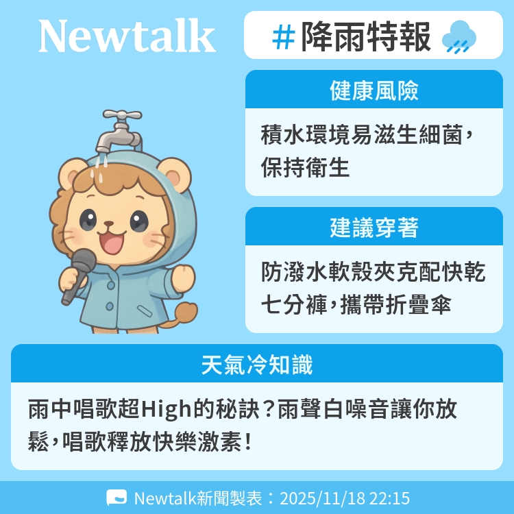 雨中唱歌超High的秘訣？雨聲白噪音讓你放鬆，唱歌釋放快樂激素！ 圖：Newtalk製表