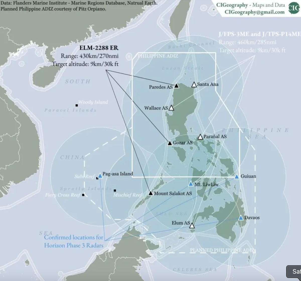 綜合外媒消息，菲軍正透過自以色列、日本等國採購多款對空監視雷達，建設一個名為「地平線」的雷達預警系統。示意圖 圖：擷取自中國軍事評論「今日蔣談」
