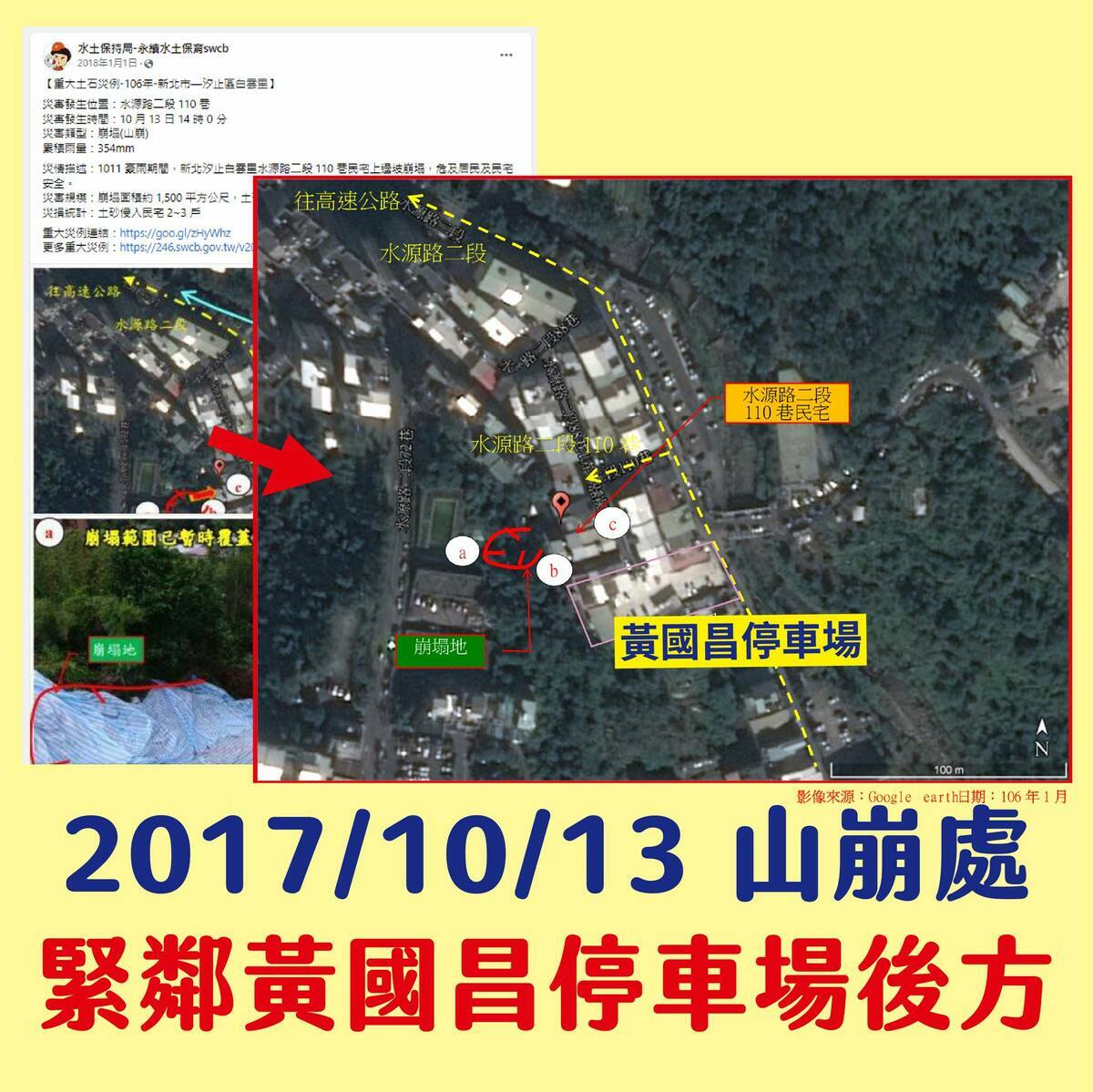 張錦豪質疑黃國昌明知是高風險坍塌區卻放任大興土木開發停車場。 圖：翻攝張錦豪臉書