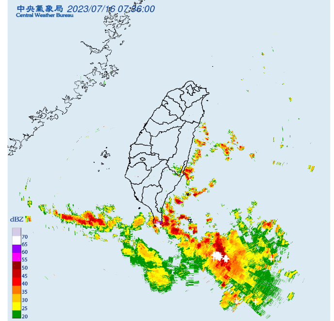 氣象局今天7時49分對屏東縣發布「大雷雨即時訊息」，且包含「災防告警訊息」，持續時間至8時45分。