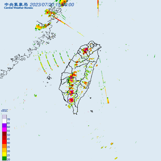 氣象局對南部5縣市發布大雷雨即時訊息。 圖：取自中央氣象局網站