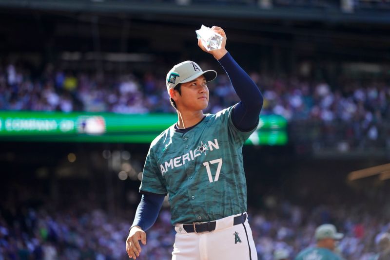 天使日籍二刀流好手大谷翔平參與明星賽，連續3年都獲選先發出賽。 圖／美聯社／達志影像
