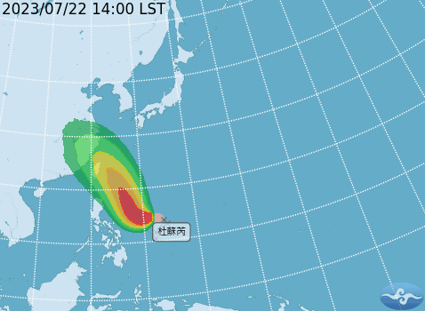 輕颱「杜蘇芮」持續進逼，中央氣象局表示，預計未來1到2天將轉西北西朝西北前進，持續朝台灣接近。 圖：取自中央氣象局網站