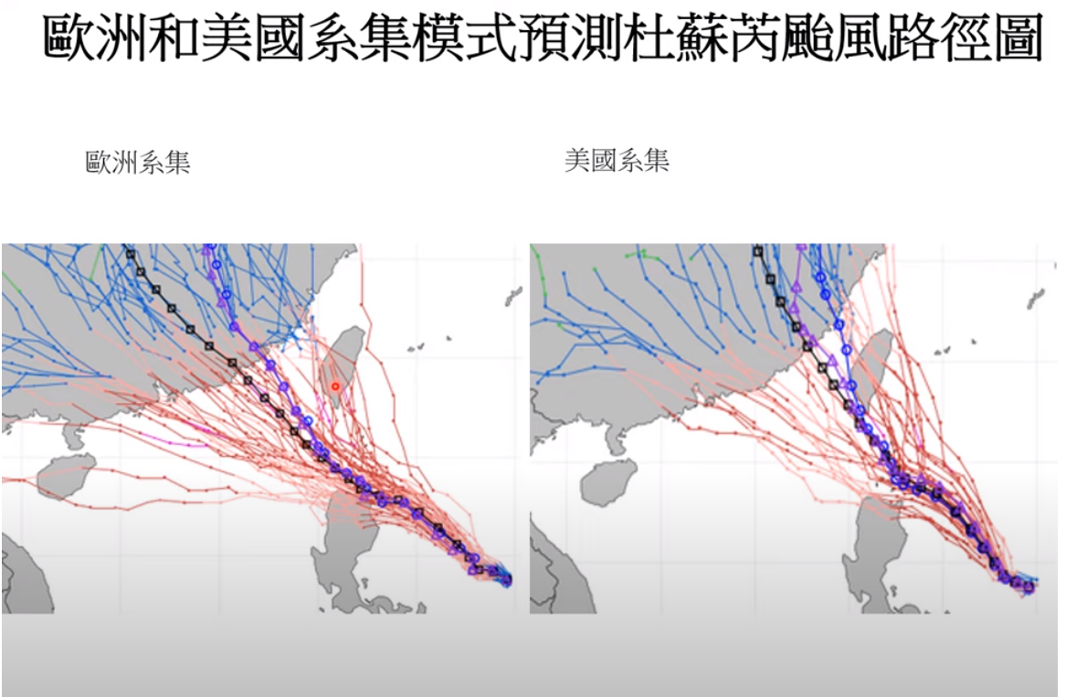 賈新興今日也分析歐洲和美國的預測坦言，目前的路線都是天雨散花型，實際颱風走向都還有變化，影響程度要觀察明天和菲律賓呂宋島地形交互作用才能確定。 圖：取自賈新興YT頻道