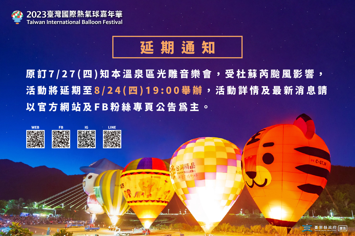 熱氣球繫留立球與飛行條件須在風速7節以下，因此據氣象局資料，目前在外海的杜蘇芮颱風外圍環流影響，天氣狀況極不穩定，最大陣風已超過飛行安全標準，無法飛行也無法立球。 圖：台東縣政府／提供