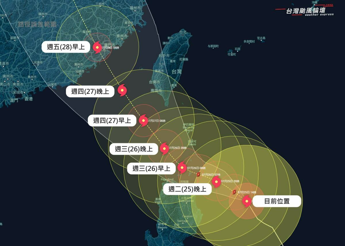 過去6小時偏北份量稍多，直接撞呂宋機率降低，通過巴士海峽機率高，接下來就要看今天偏北程度。 圖：取自台灣颱風論壇臉書