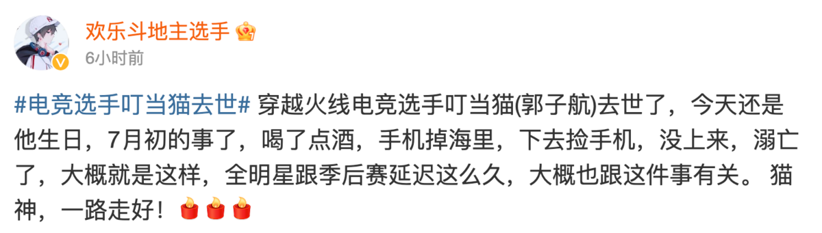 有網友表示，叮噹貓的死因是「喝醉後撿掉在海裡的手機」。 圖：翻攝自微博