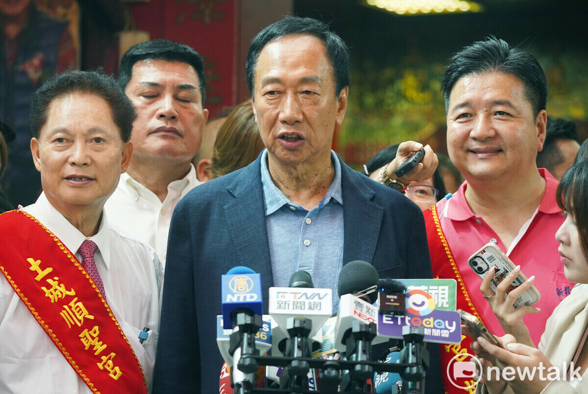 郭台銘說，台灣進入民主社會30幾年了，「怎麼會有人想要當King maker這麼落後的思想，這個想法太落伍了」。 圖：林昀真/攝