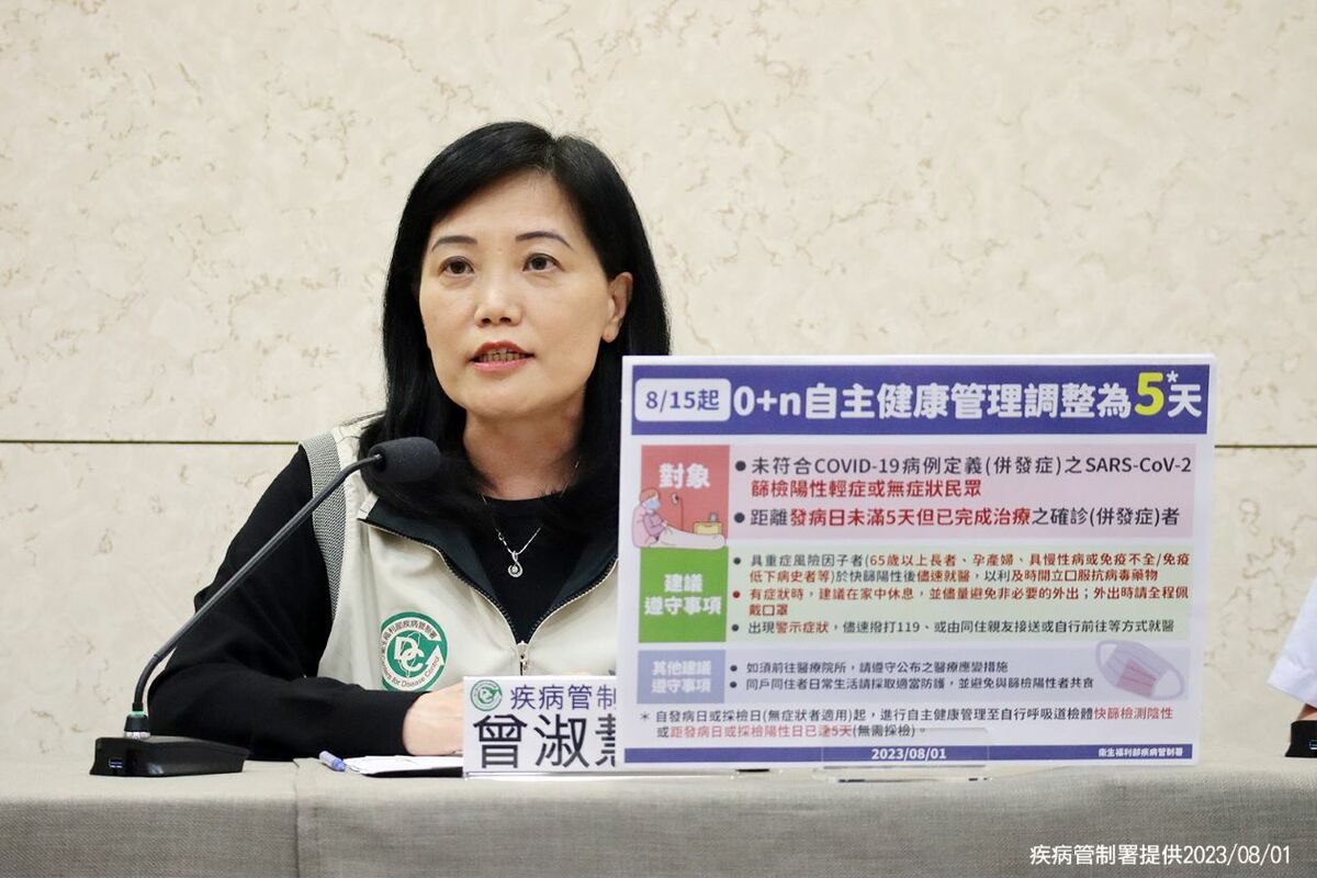 自8月15日起，COVID-19篩檢陽性輕症/無症狀民眾，自主健康管理天數由10天調整為5天。 圖：疾管署／提供