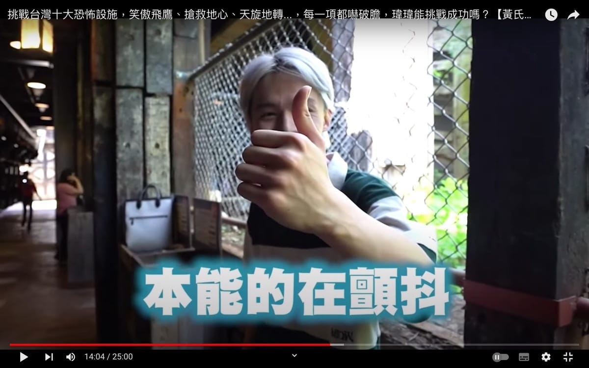 瑋瑋體驗完遊樂設施後，手指不斷顫抖。 圖：翻攝自黃氏兄弟IG