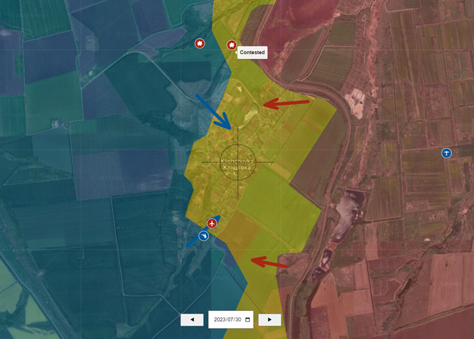 克利斯奇夫卡（Klishchiivka）自 27 日一直以來處於兩軍爭奪之地。 圖：翻攝自map.ukrdailyupdate.com