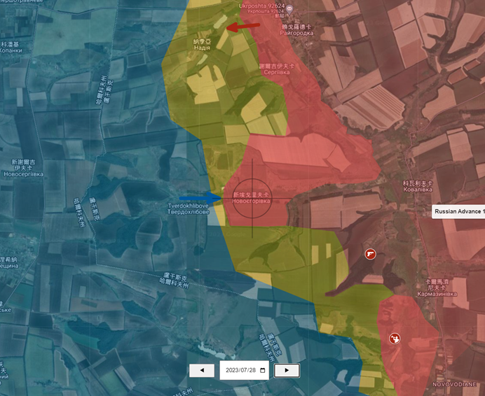 新埃格里夫卡（Novoyehorivka） 28 日時仍處於俄軍掌握下。 圖：翻攝自map.ukrdailyupdate.com
