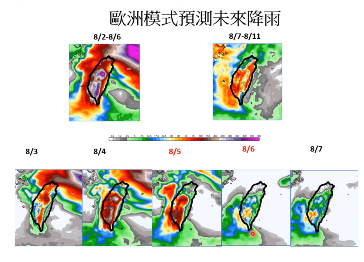 未來10天雨量預測。 圖：取自賈新興YT頻道
