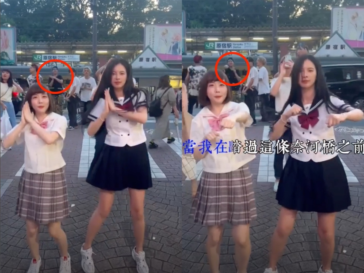 後方跟著一起跳的路人成為一大亮點。 圖：翻攝自IG＠zamy_ding