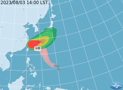 中颱「卡努」在緩步的朝台灣靠近中，預計今(3)晚到明(4)晨開始最接近台灣。 圖：取自中央氣象局