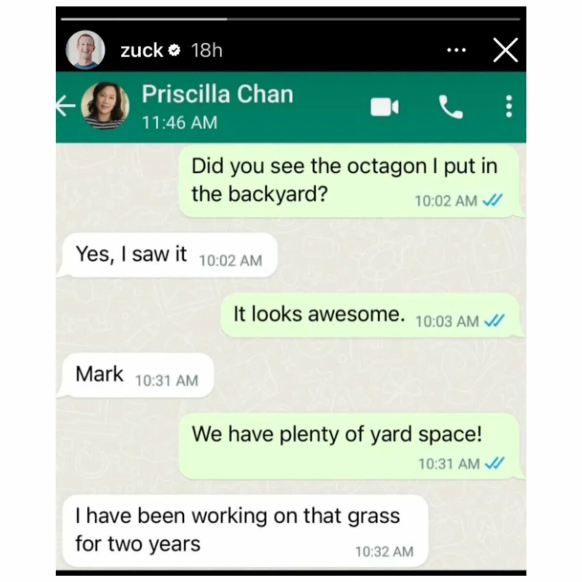 祖克柏在社群軟體上發出與妻子普莉希拉的對話，從對話中可看出普莉希拉對於祖克柏的決定相當無言。 圖：翻攝自推特@choquei