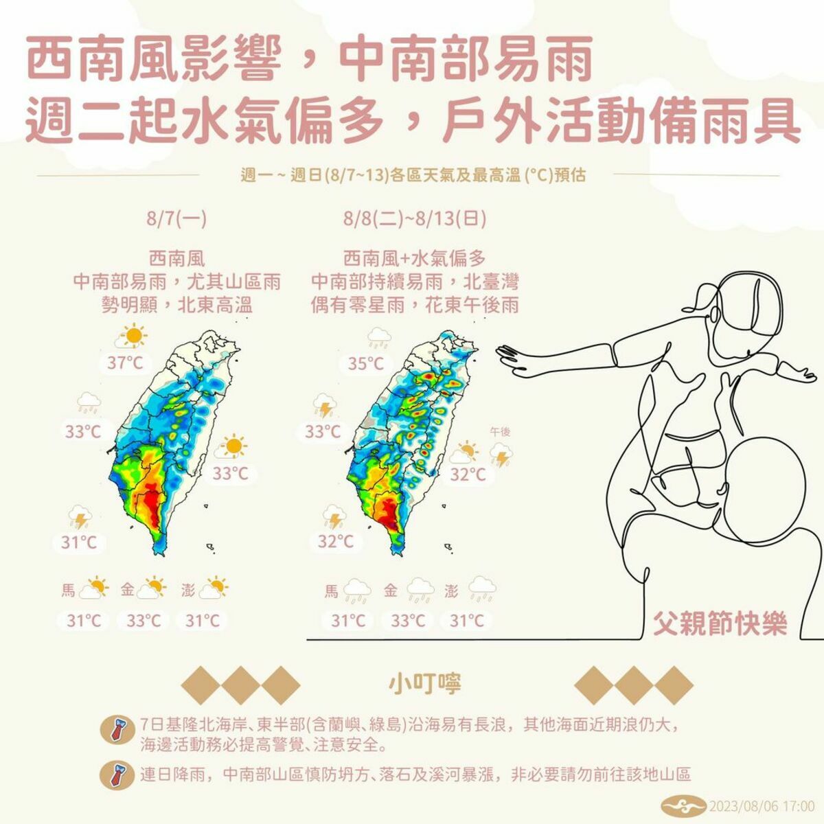 下週天氣一圖看。 圖：翻攝自中央氣象局