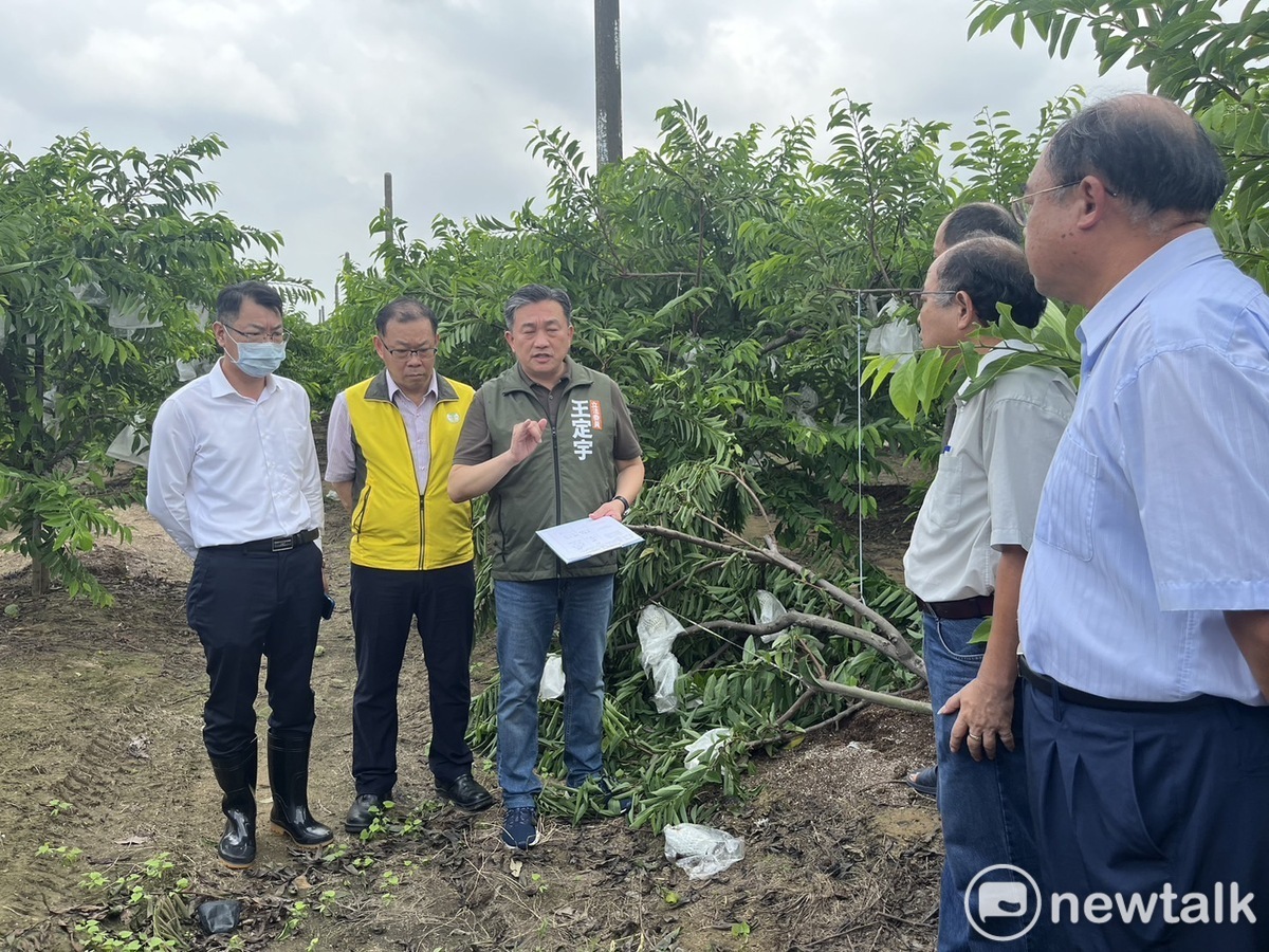 王定宇日前邀請農業部等主管機關會勘釋迦災損情況，協助農民爭取災損補助。 圖：黃博郎／攝
