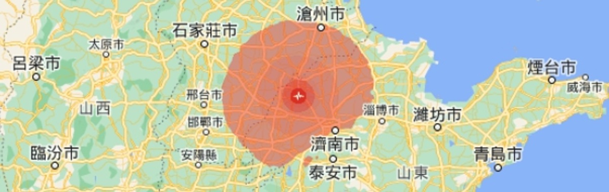 山東地震的地理位置圖。 圖 : 翻攝自US Geological Survey