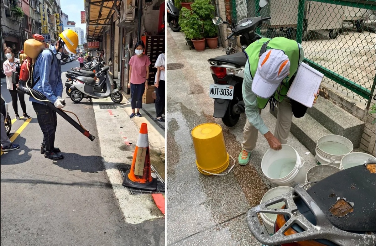 台北市衛生局今日公布，有5名男性旅客參加「泰國團體旅遊」後，確診感染登革熱。（圖為清消示意) 圖：北市衛生局提供