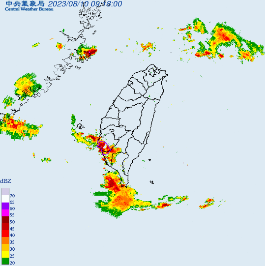 氣象局對台南市、高雄市發布大雷雨即時訊息。 圖：取自中央氣象局