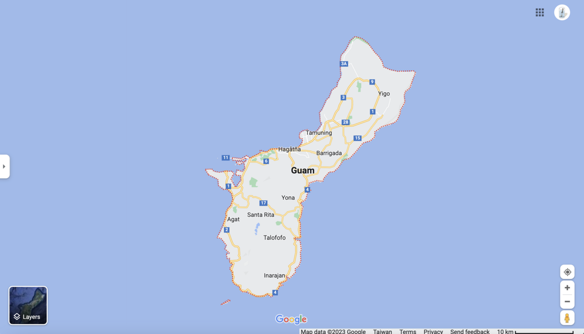 關島位處西太平洋重要戰略位置，且島上共有美軍陸、海、空三軍基地，因此美國極為重視。 圖：翻攝自google map