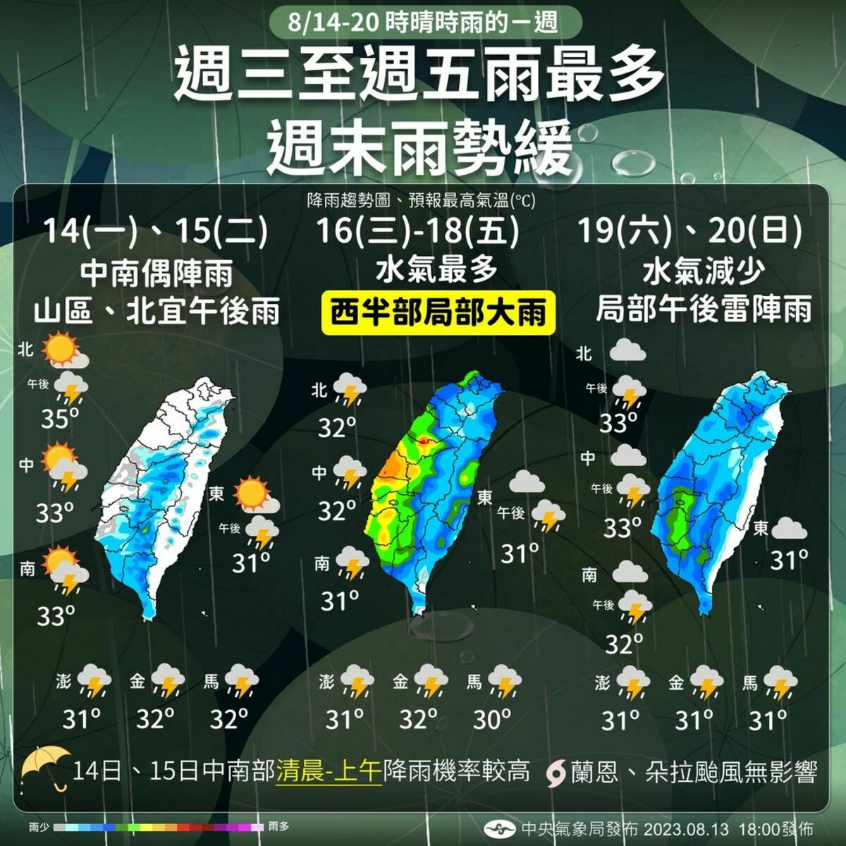 下週天氣一圖看。 圖：翻攝自中央氣象局臉書