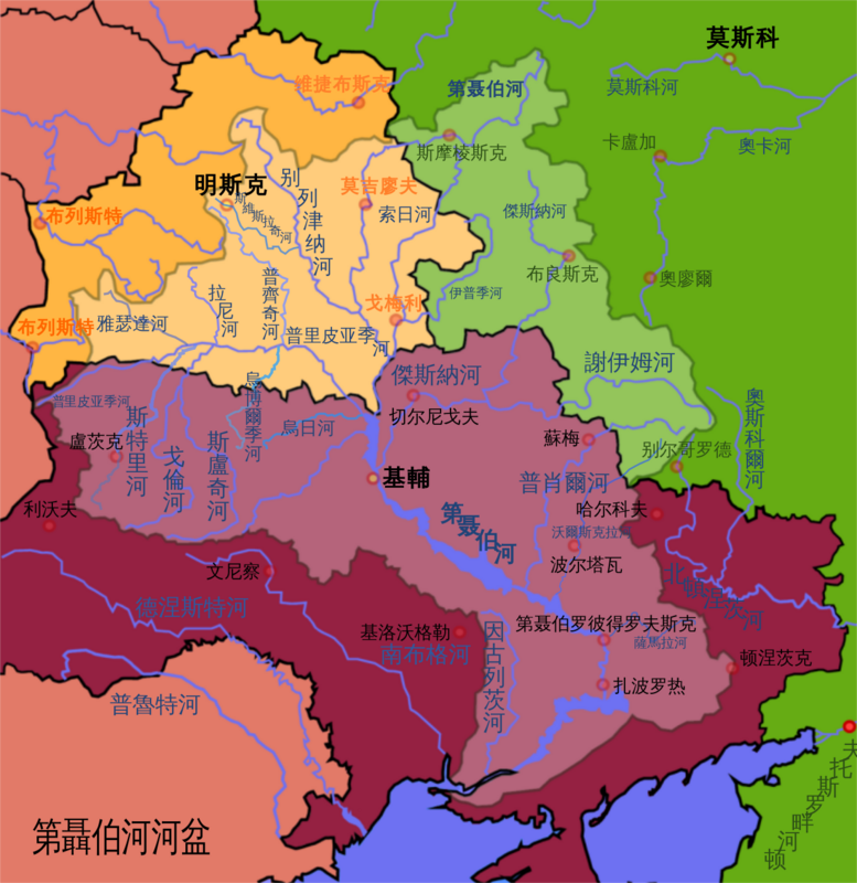 目前烏軍積極橫跨第聶伯河朝烏南挺進。烏克蘭簡易河流地圖。 圖：翻攝自維基百科