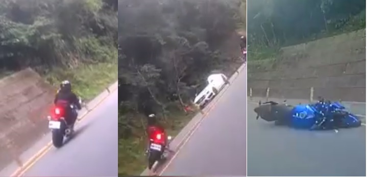 台七乙騎士加速外拋自摔，還連累對向車道車輛。 圖:重機車友 ❘ 各區路況天氣、資訊分享中心