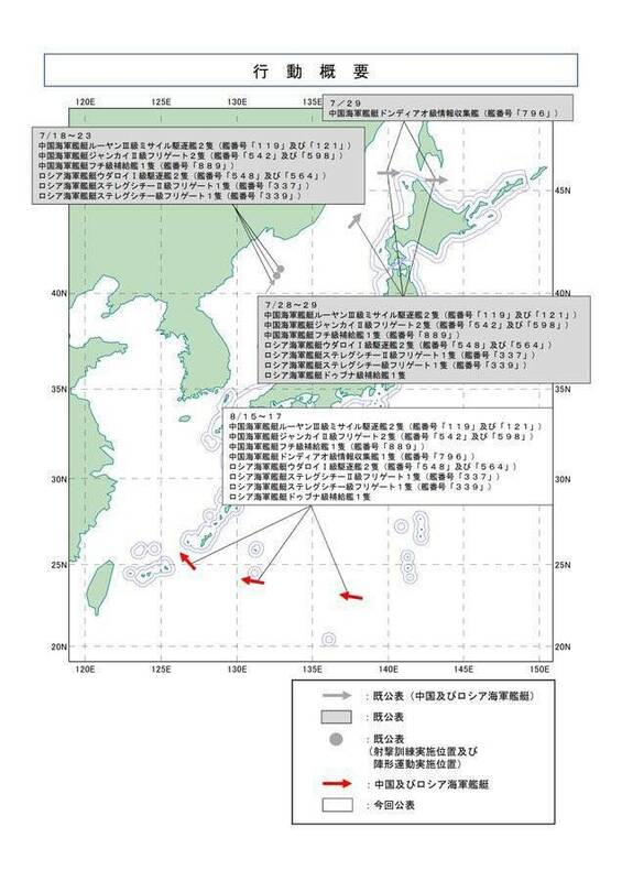 日本防衛省公布6艘中艦、5艘俄艦一起通過宮古海峽。    圖 : 翻攝日本防衛省X ( 前推特 )