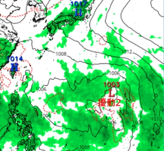 模擬顯示，26日20時第2個擾動仍在菲律賓東方海面。(圖擷自tropical tidbits) 圖/「三立準氣象.老大洩天機」專欄