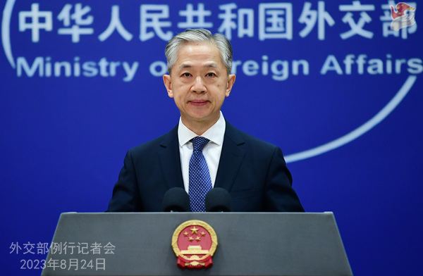 汪文斌表示，世界各國對於日本排放核汙水一事，均表達強烈不滿，但日本卻無視。 圖：翻攝自中國外交部官網