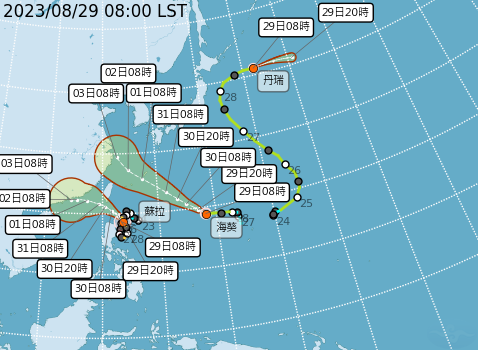 蘇拉颱風步步進逼，氣象局已於昨晚發布海上颱風警報，並計畫在今(29)日下午2時半發布陸上颱風警報。 圖：取自中央氣象局