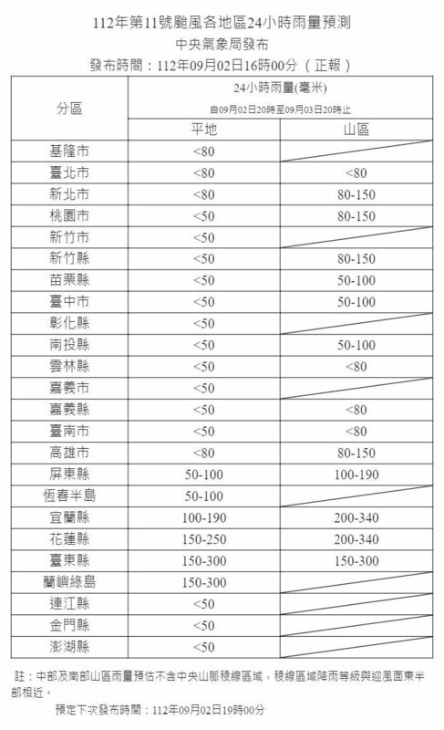 宜花東山區雨量達停班課標準。 圖：取自中央氣象局