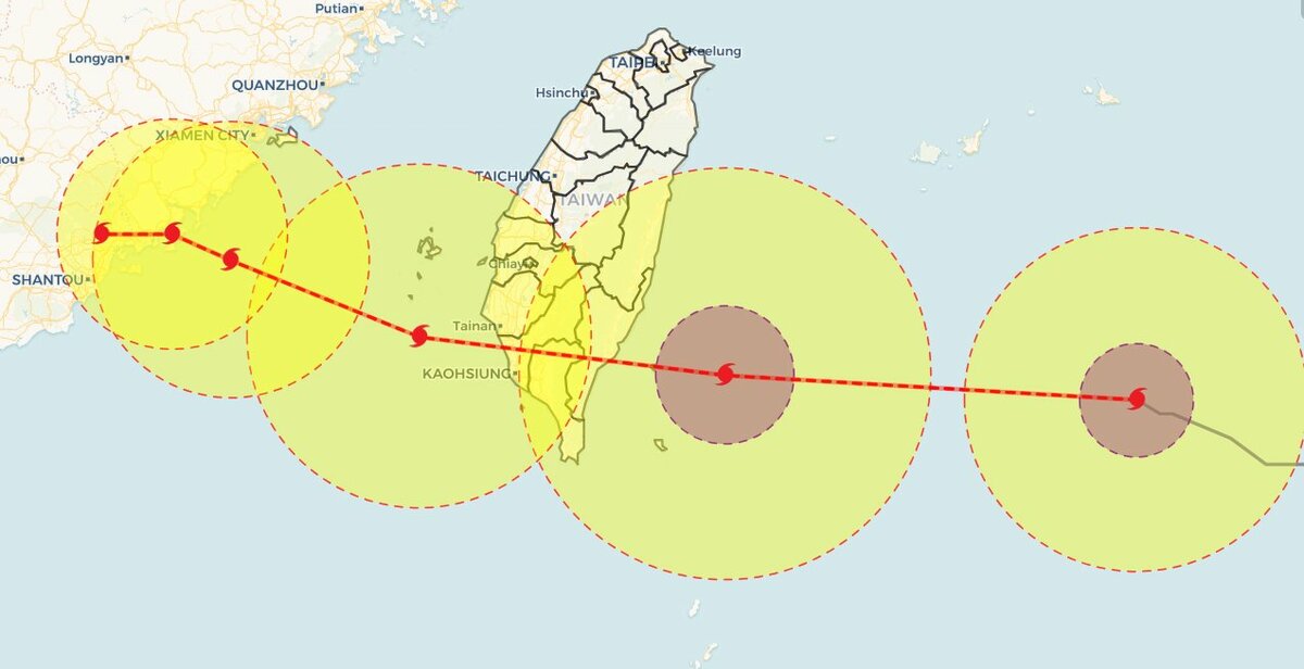 海葵颱風變化莫測，3天前預測還是從琉球通過，但最新路徑卻是從台東登陸。 圖：取自彭啟明臉書
