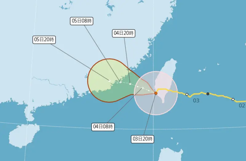 海葵颱風昨日下午登陸台東後，晚上中心就從高雄出海，今日受其暴風圈和外圍環流影響，各地仍有明顯降雨。 圖／中央氣象局提供