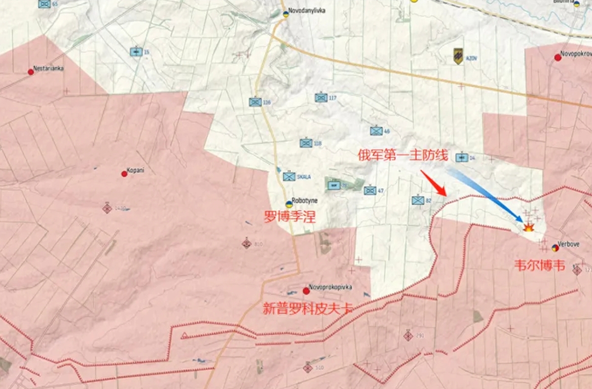 俄南部「蘇羅維金防線」（Surovikin line）第一道縱深約為 5 至 6 公里，而從第一道防線再向東 22 公里，就是第二道防線。 圖：中國軍事評論「湘評中外」