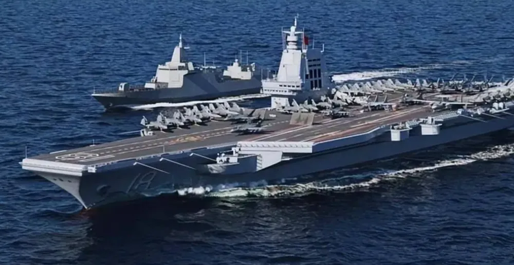 解放軍「福建艦」是美國海軍之外，世界上第二艘採用電磁彈射系統的航母，大大增加了對鄰國的威脅性。圖為「福建艦」搭載殲-35 預想圖。 圖：翻攝自浩外同學
