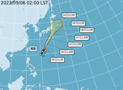 「鴛鴦」颱風預計往東北方向移動，不會影響台灣。 圖：中央氣象局／提供