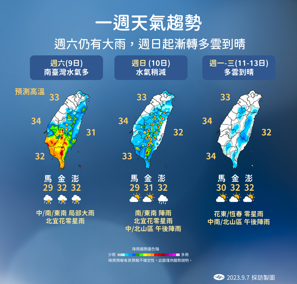未來一週天氣趨勢。 圖：中央氣象局／提供
