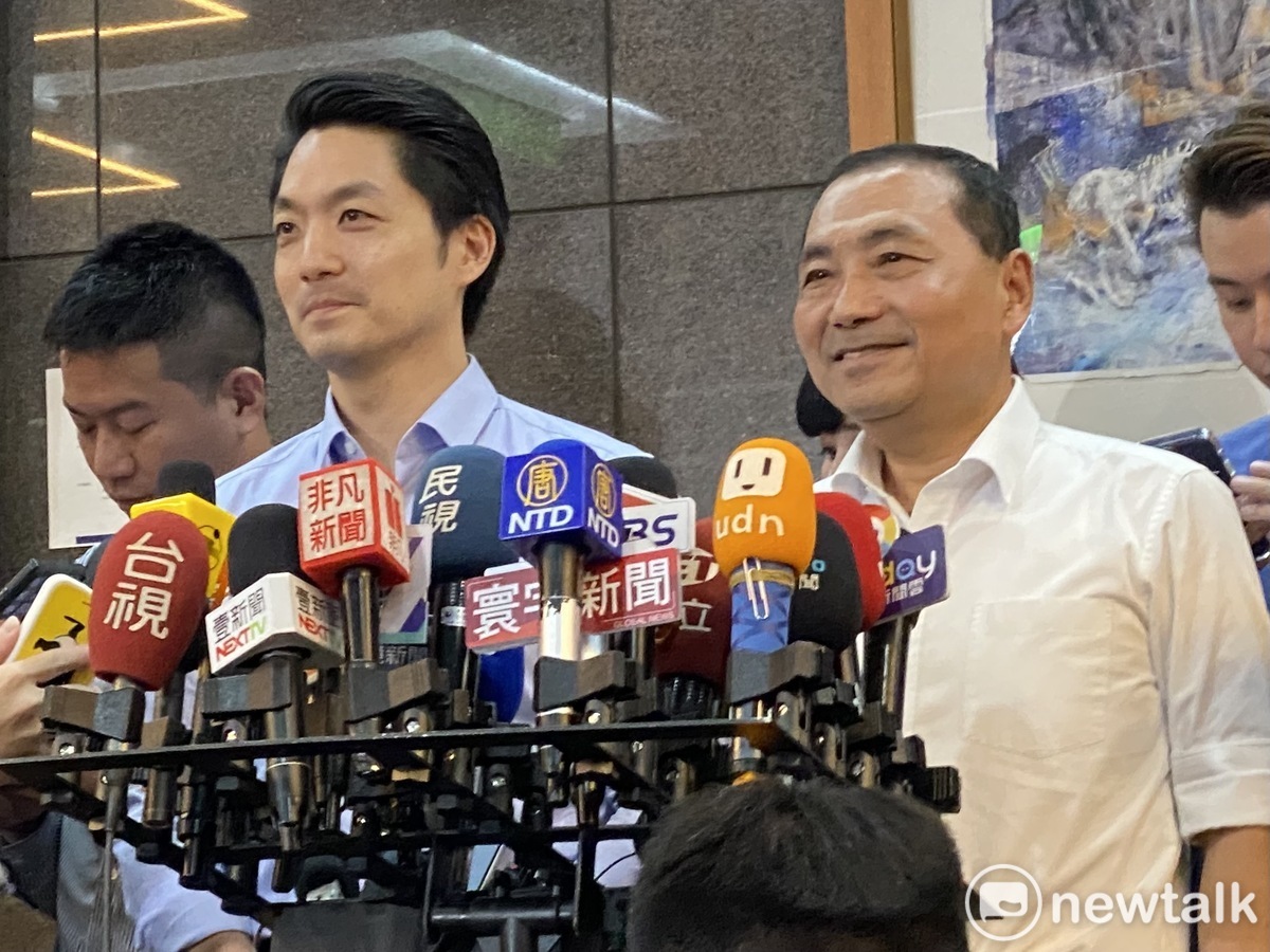 台北市長蔣萬安及國民黨總統參選人、新北市長侯友宜。 圖：周煊惠 / 攝