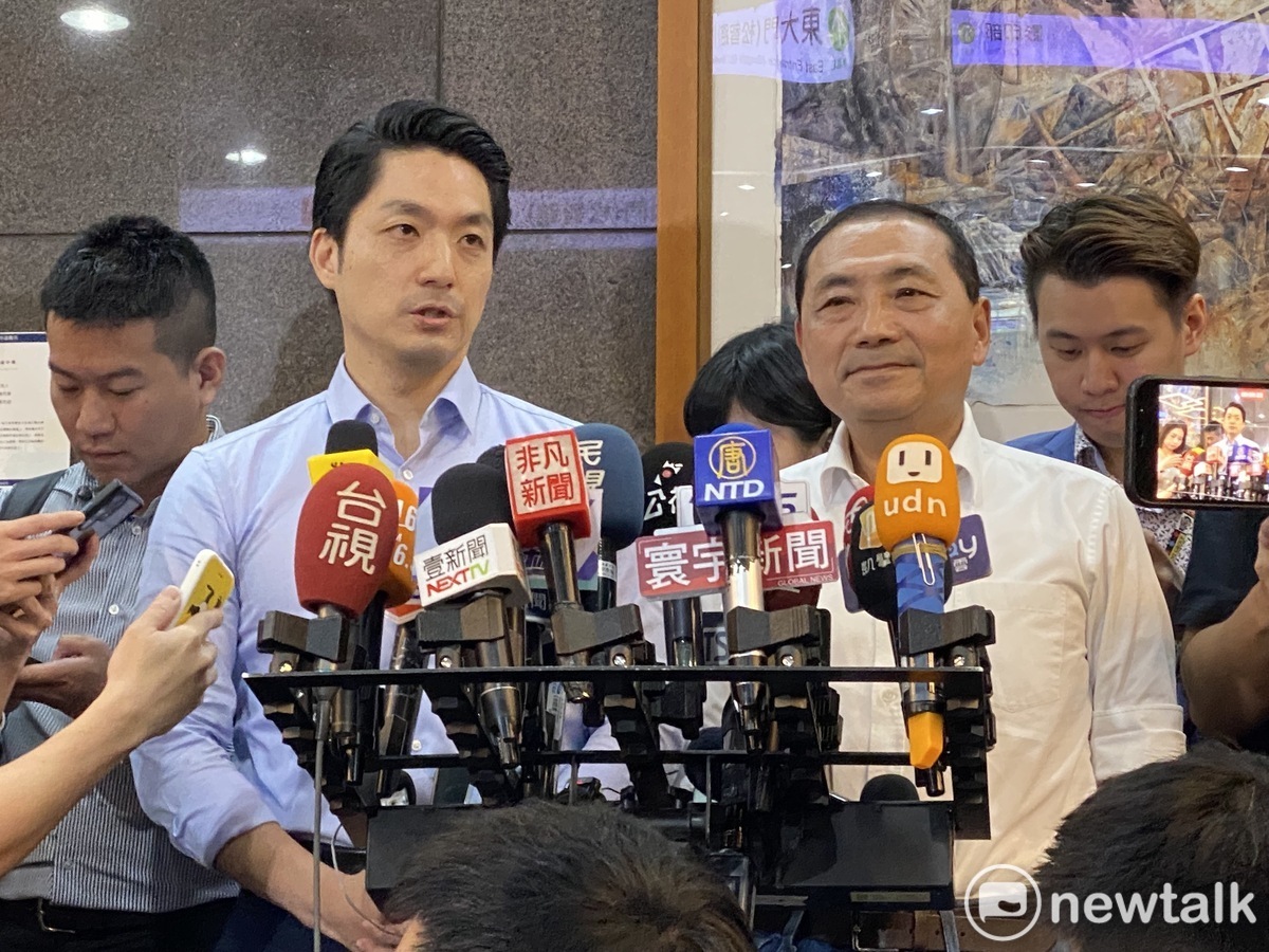 台北市長蔣萬安及國民黨總統參選人、新北市長侯友宜。 圖：周煊惠 / 攝