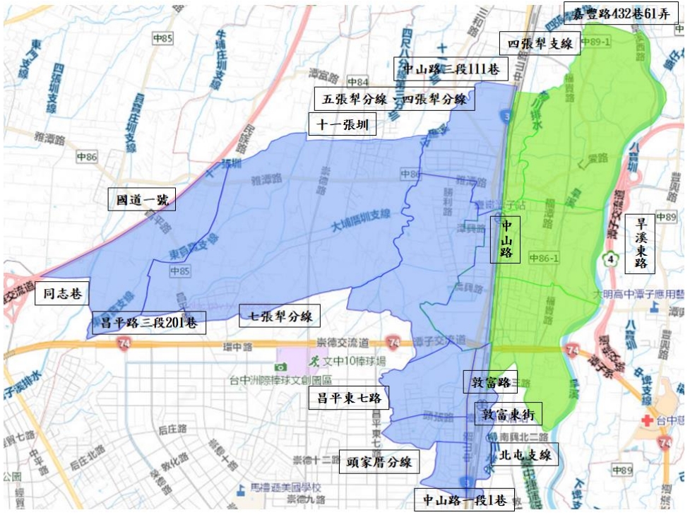 台中市大停水區域圖。 台中市政府/提供